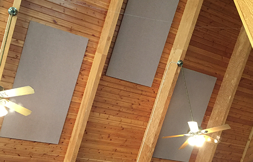 sound panels ceiling mounted for reducing echoes in a multipurpose room