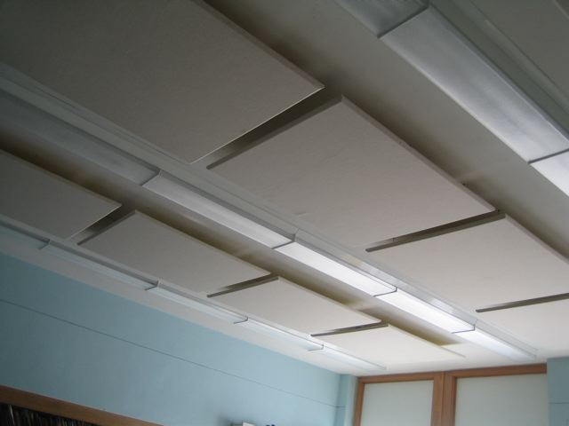 sound panels float in classroom to control excessive noise levels