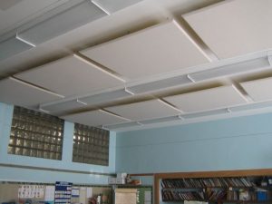 ceiling mounted sound panels control classroom noise