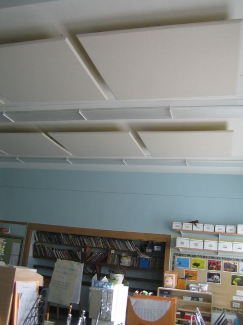 classroom noise control with acoustic ceiling clouds