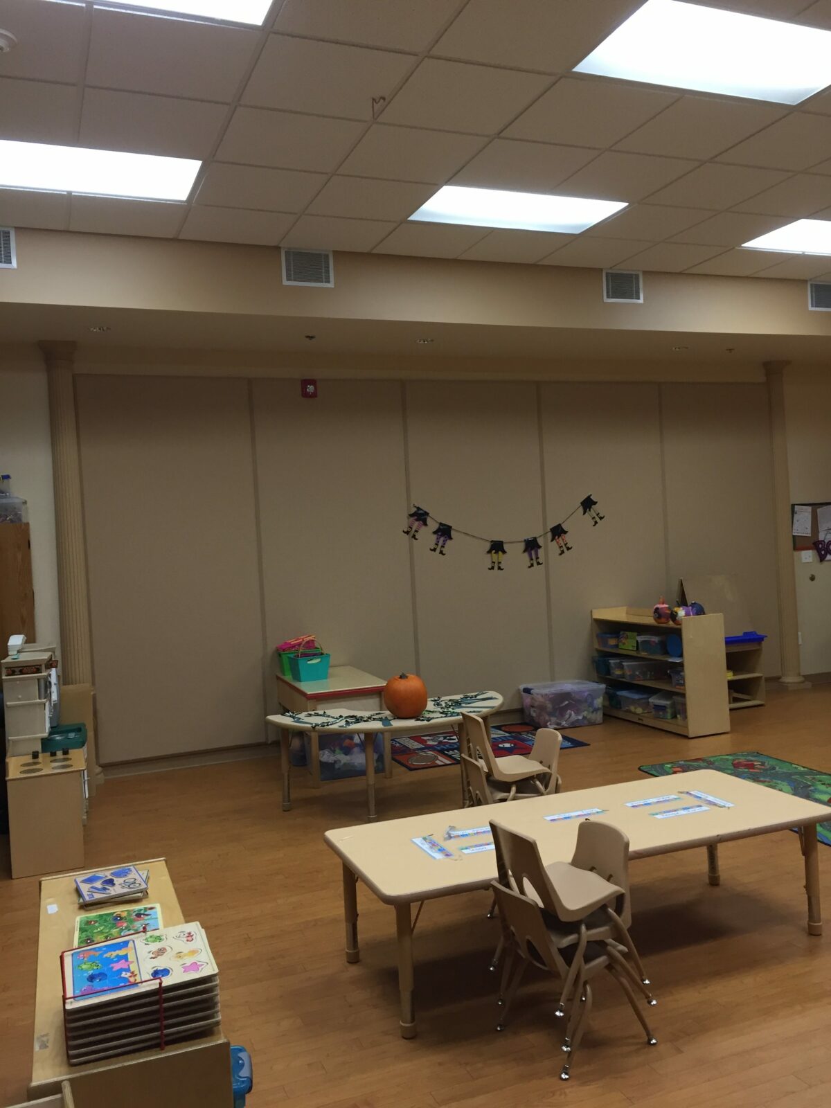 acoustic fabric panels double as bulletin boards in a classroom