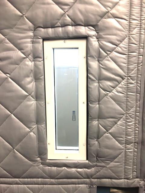 custom onsite field trim cuts for sound barrier curtains to soundproof a door