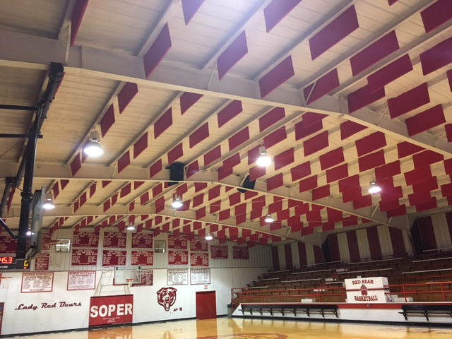 sound baffles capture echoes in loud gym space