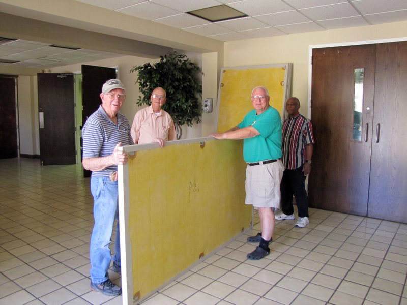 transporting sound panels into a church sanctuary