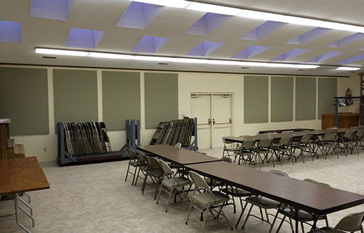 fellowship hall sound proofing with sound panels to control noise levels