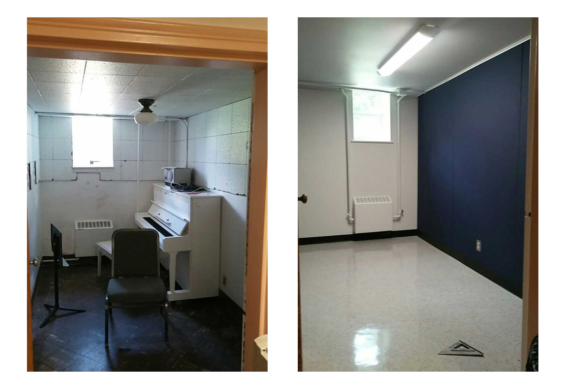 before and after for soundproofing a music room with acoustic sound panels
