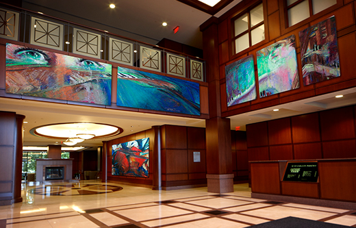 Soundproofing Panels using our Custom Acoustic Art Panels in an Atrium