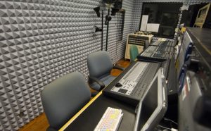noise control in a control room with acoustic foam pyramids