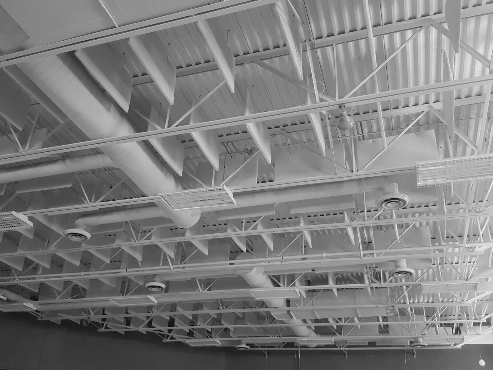 acoustic sound baffles in a metal deck ceiling